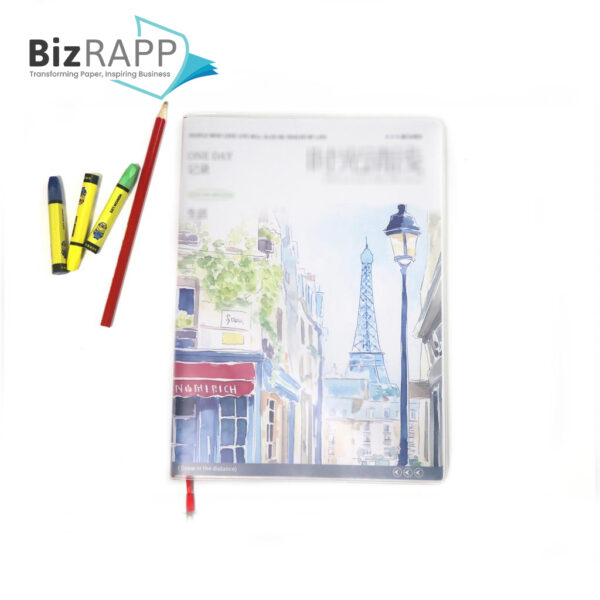 This customized hardcover notebook offers a variety of binding options, including hot melt binding, thread stitching, saddle stitching, foldable pamphlets, and sewn binding, catering to diverse aesthetic and practical preferences.