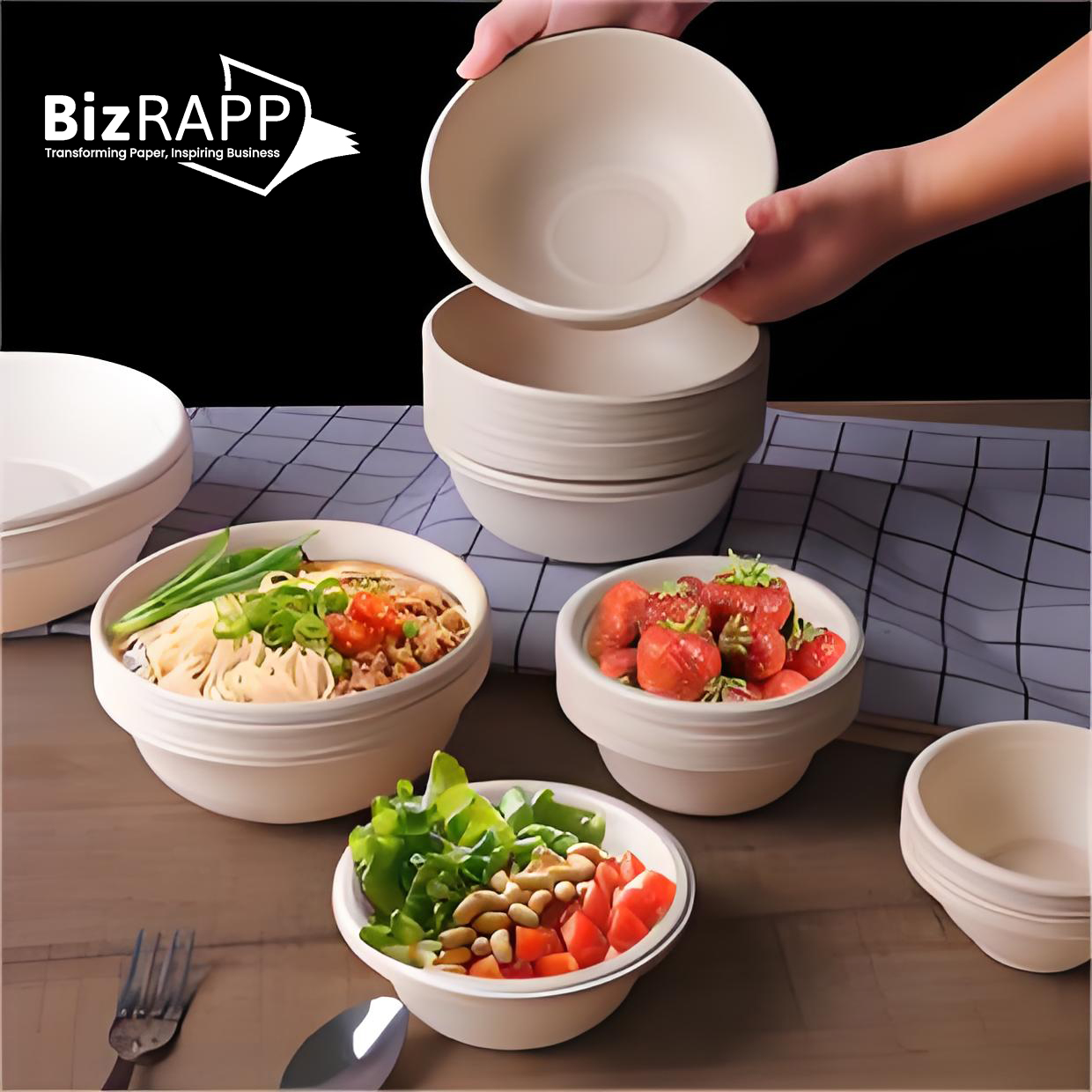 Disposable sugarcane bagasse soup paper bowls round salad bowl