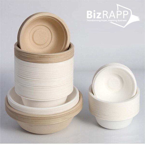 Disposable sugarcane bagasse soup paper bowls round salad bowl