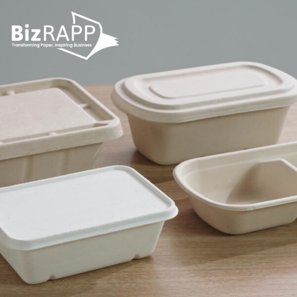 Disposable Straw paper square rectangular box takeaway lunch Straw pulp box eco friendly salad packing bowl with lid