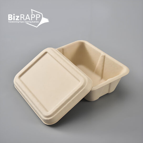 Disposable Straw paper square rectangular box takeaway lunch Straw pulp box eco friendly salad packing bowl with lid